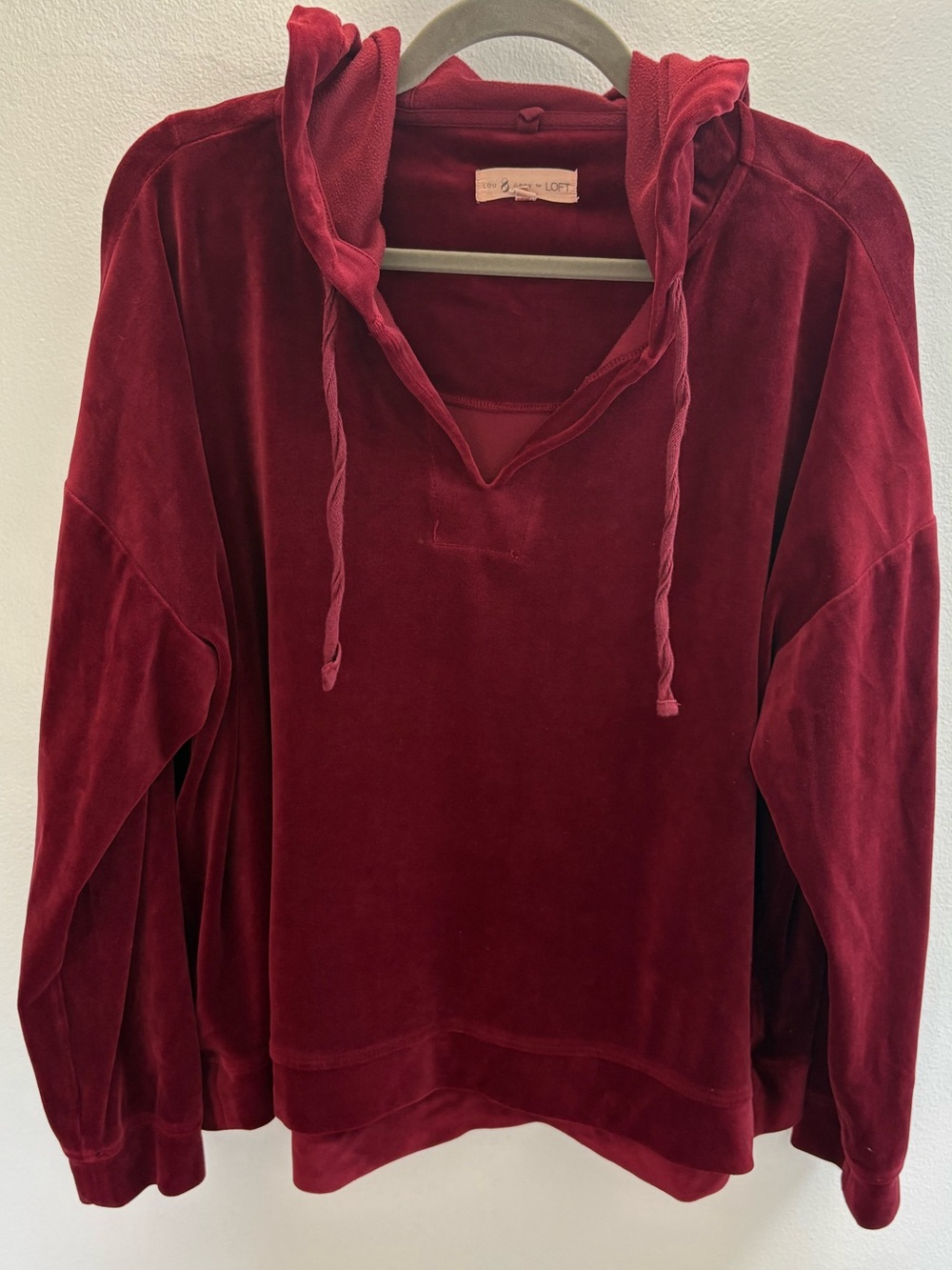 Loft Red Velour Hoodie Sweatshirt XL